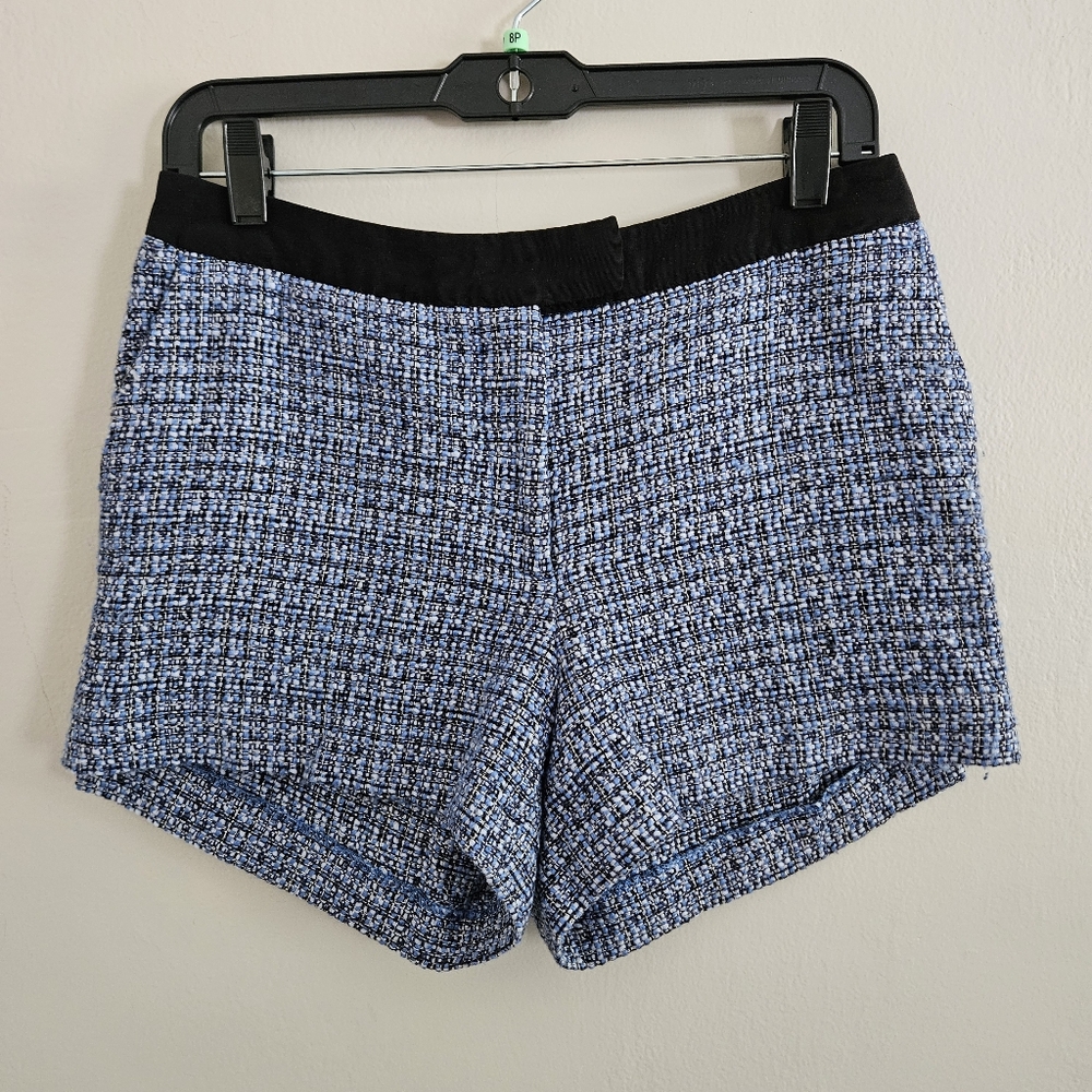 H&M Blue Black Tweed Shorts Zipper Clasp Pocket Cotton Blend Preppy Comfy Size 6